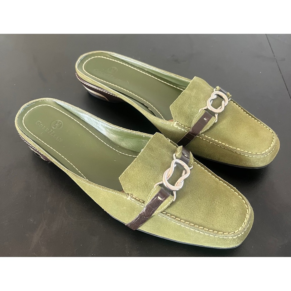 Cole Haan Nike Air Green Suede Horsebit Mules Loafers D17408 Womens 10B Olive